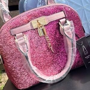 Pink Glitter Dome Satchel with Gold Lock